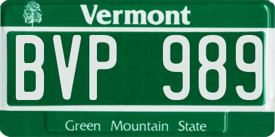 VT license plate BVP989