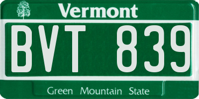 VT license plate BVT839