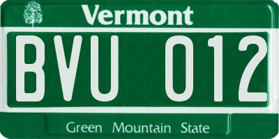 VT license plate BVU012