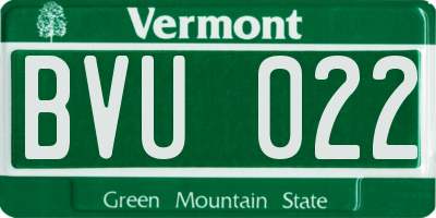 VT license plate BVU022