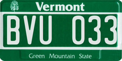 VT license plate BVU033