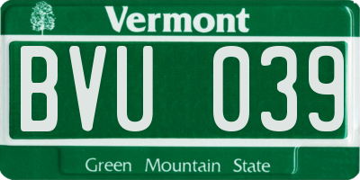 VT license plate BVU039