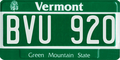 VT license plate BVU920