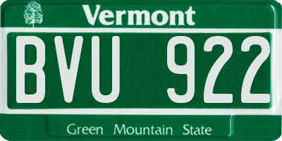 VT license plate BVU922