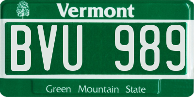 VT license plate BVU989