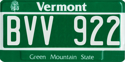VT license plate BVV922