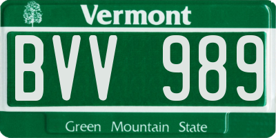 VT license plate BVV989