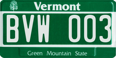 VT license plate BVW003
