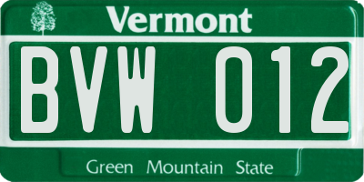 VT license plate BVW012