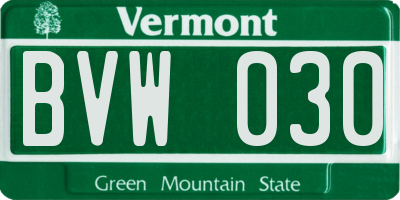 VT license plate BVW030