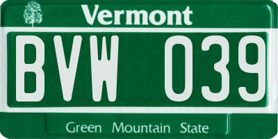 VT license plate BVW039
