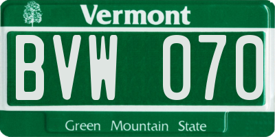 VT license plate BVW070