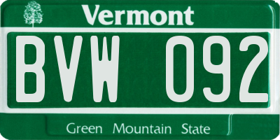 VT license plate BVW092