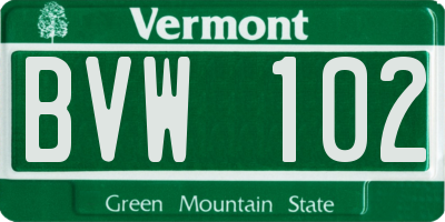 VT license plate BVW102