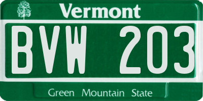 VT license plate BVW203