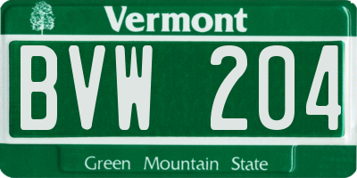 VT license plate BVW204