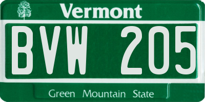VT license plate BVW205