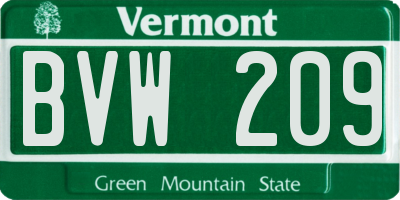 VT license plate BVW209