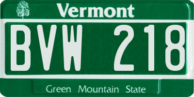 VT license plate BVW218