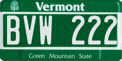 VT license plate BVW222