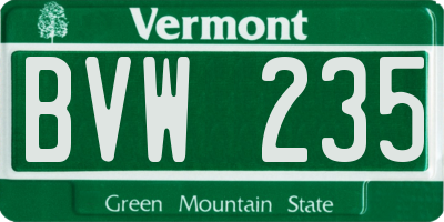 VT license plate BVW235