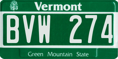 VT license plate BVW274
