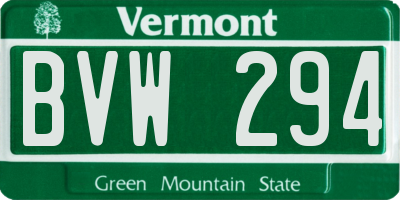 VT license plate BVW294