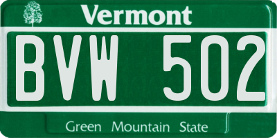 VT license plate BVW502