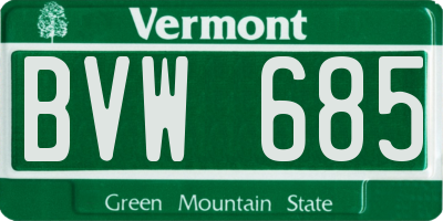 VT license plate BVW685