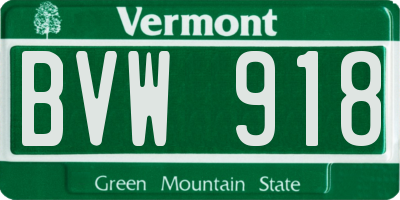 VT license plate BVW918