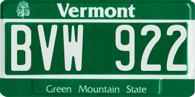 VT license plate BVW922