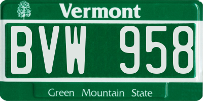 VT license plate BVW958