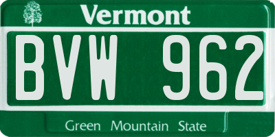 VT license plate BVW962