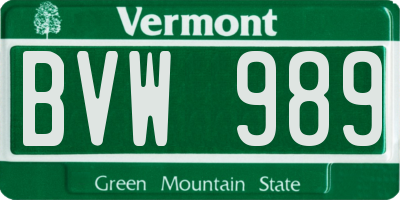 VT license plate BVW989