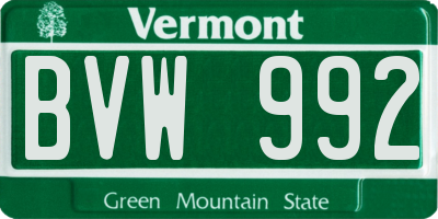 VT license plate BVW992