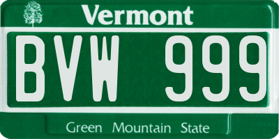 VT license plate BVW999
