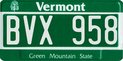 VT license plate BVX958