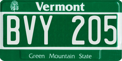 VT license plate BVY205