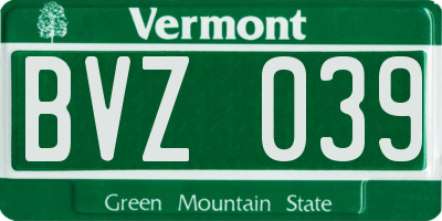 VT license plate BVZ039