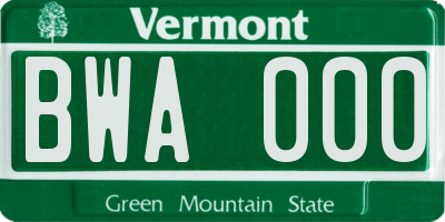 VT license plate BWA000