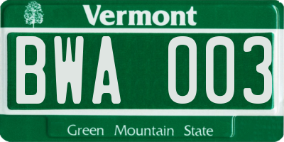 VT license plate BWA003