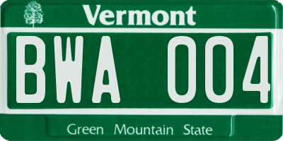 VT license plate BWA004