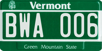 VT license plate BWA006