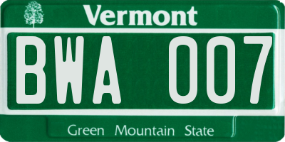 VT license plate BWA007