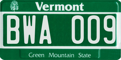 VT license plate BWA009