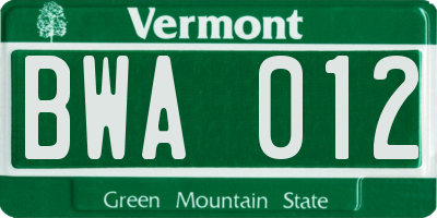 VT license plate BWA012