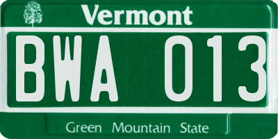VT license plate BWA013
