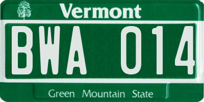 VT license plate BWA014