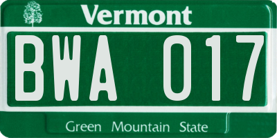 VT license plate BWA017