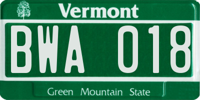 VT license plate BWA018